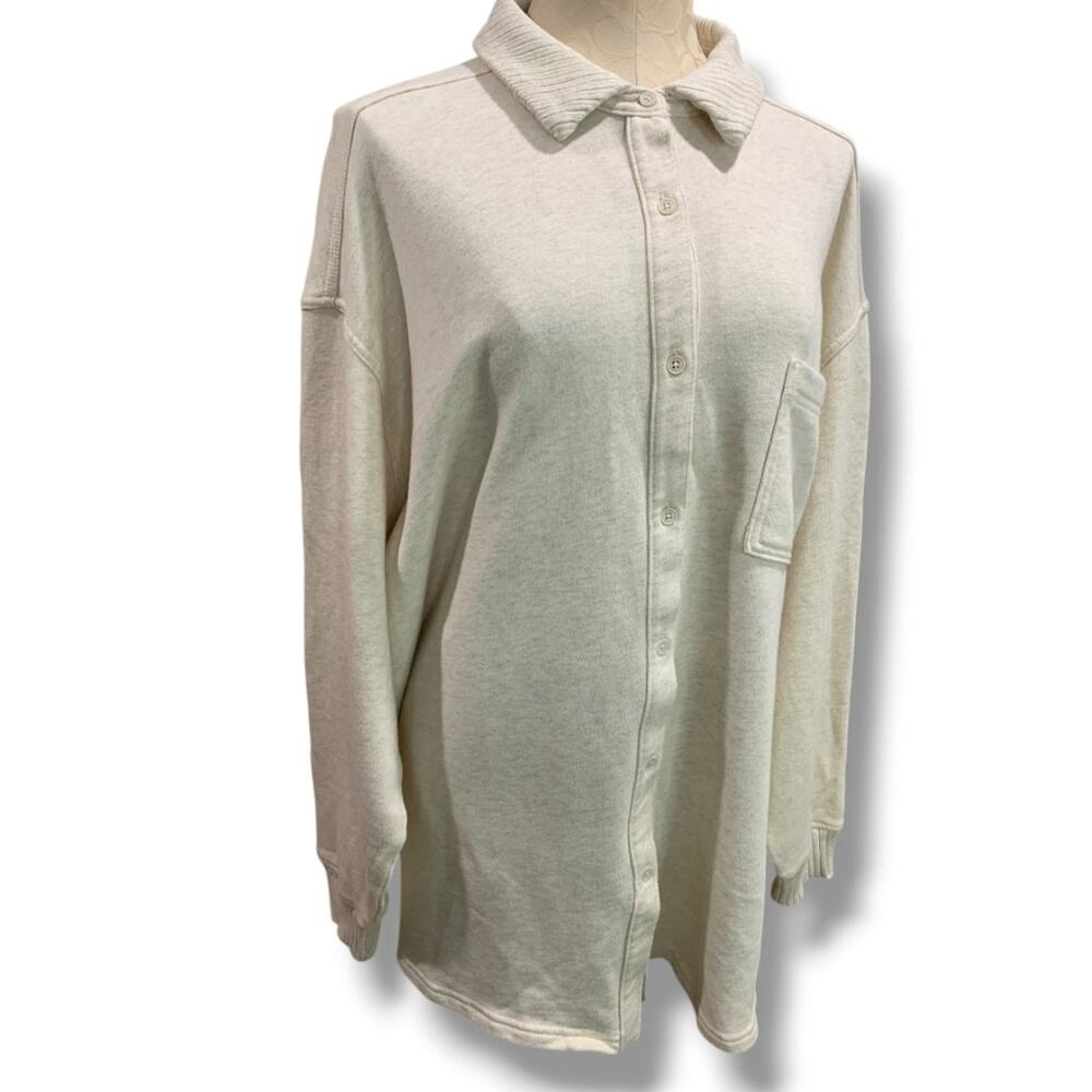 Large Aerie Womens New Oatmeal Button Up Collared Sweatshirt‎ Oversize